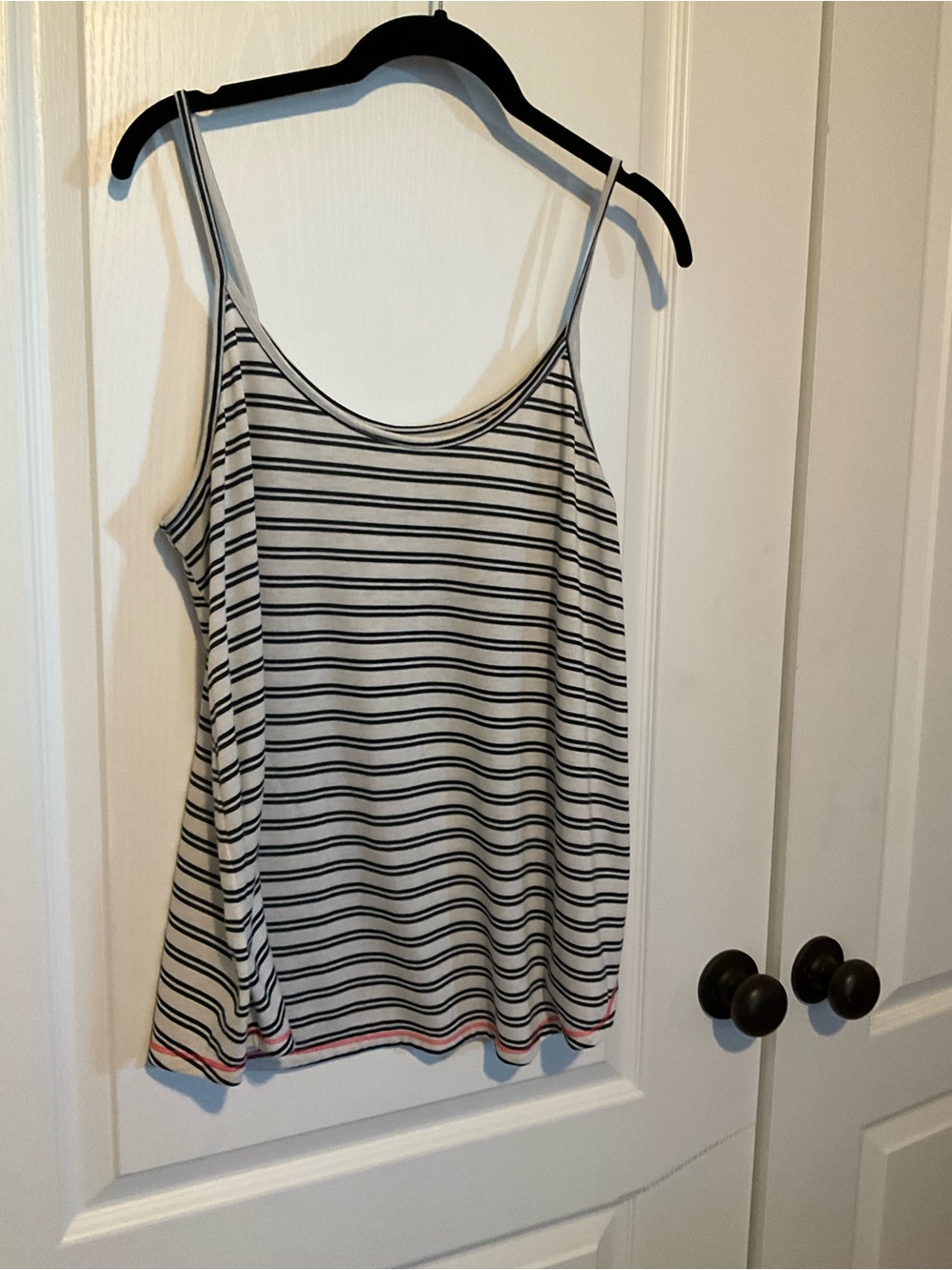 Maurices Black and White Striped Scoop Neck Tank with Pink Trim